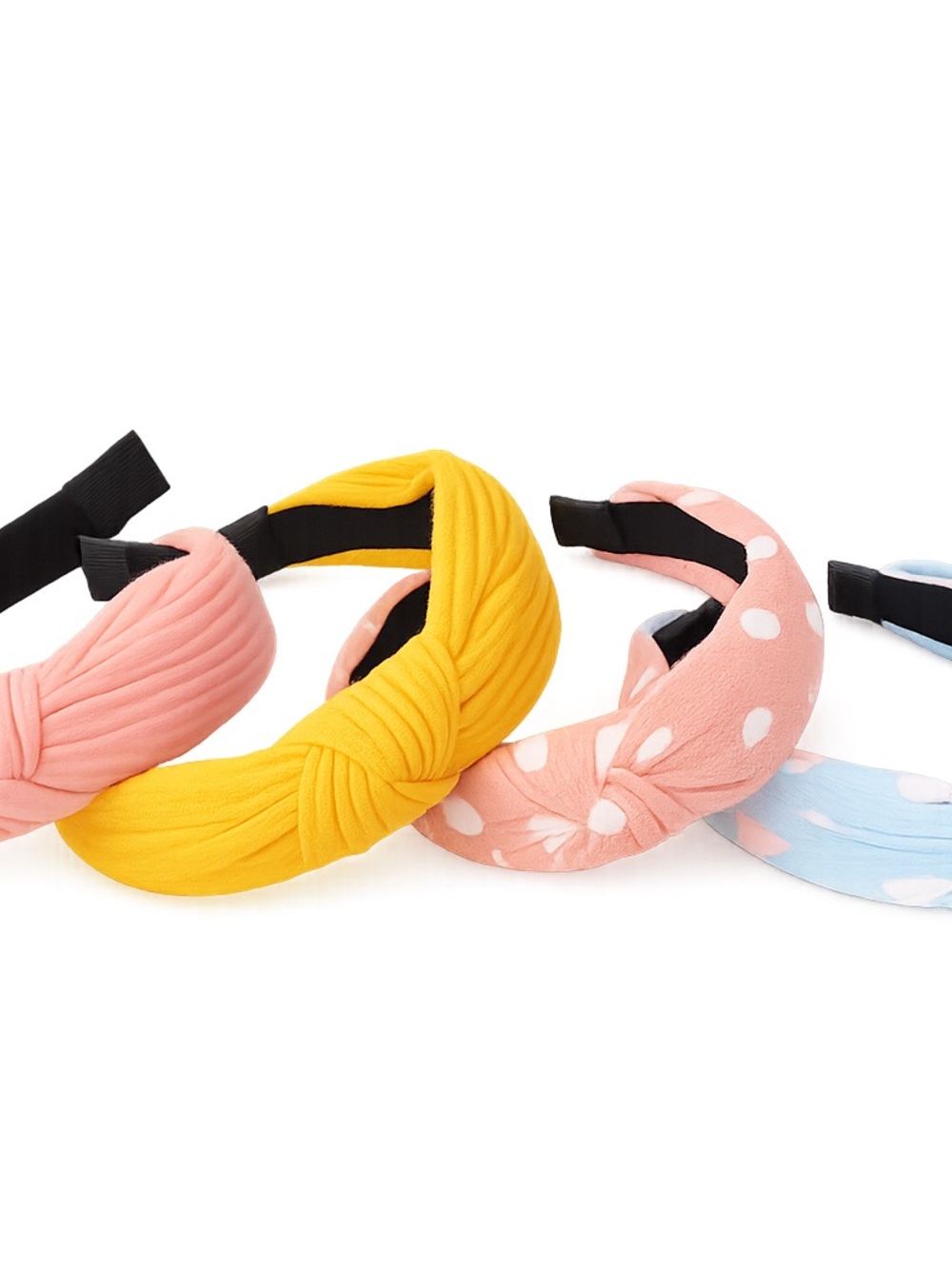 Knotted Padded Headbands - Yellow, Pink, Peach Polka Dot